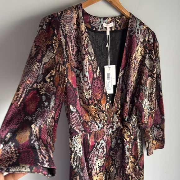 NEW REBECCA TAYLOR Snakeskin Print Silk Wrap Dress 12 - Picture 10 of 16